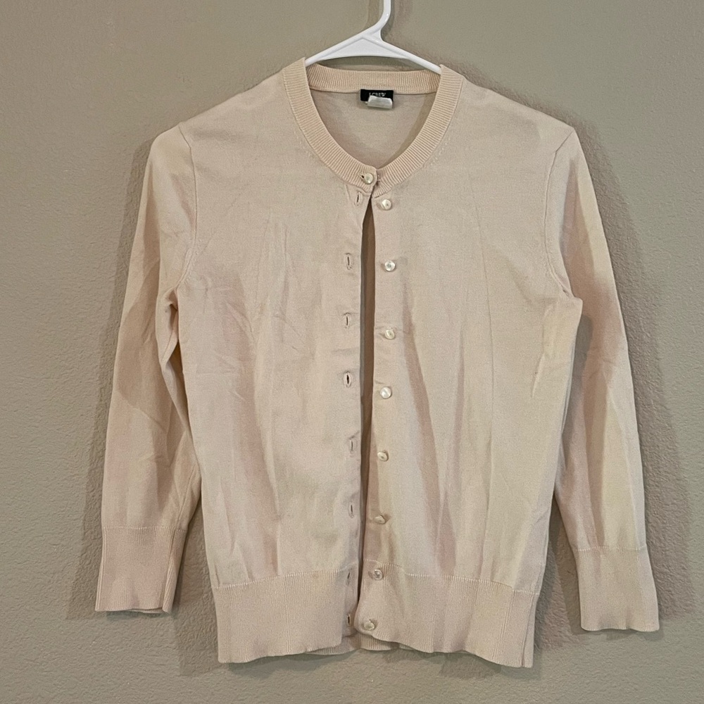 J. Crew Women's Cream 3/4 sleeve Cardigan Sweater